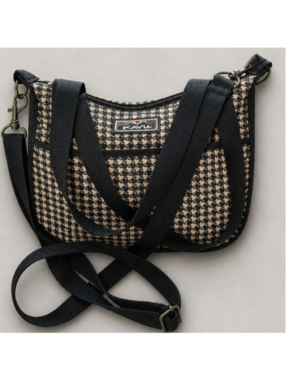 KAVU Keeper Crossbody Bag Limited Edition Black & White Houndstooth Canvas Purse